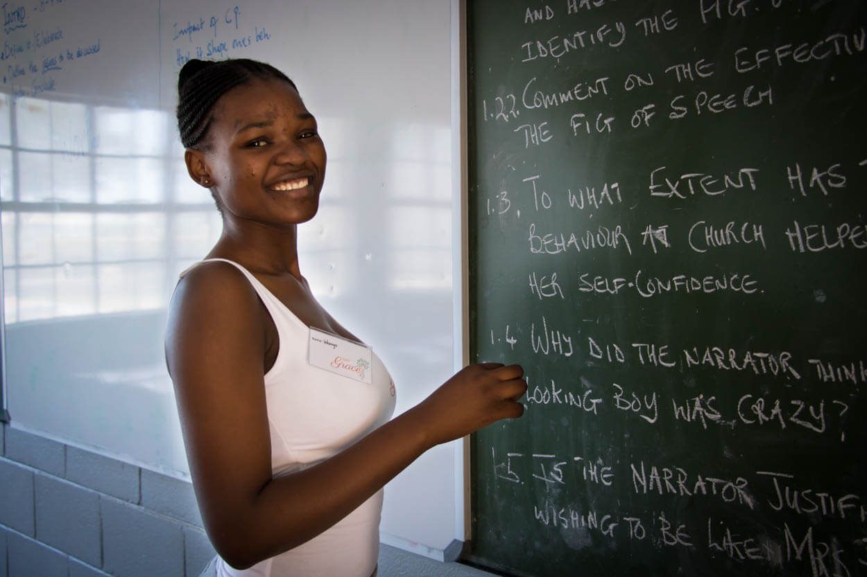 Volunteer teaching at a school