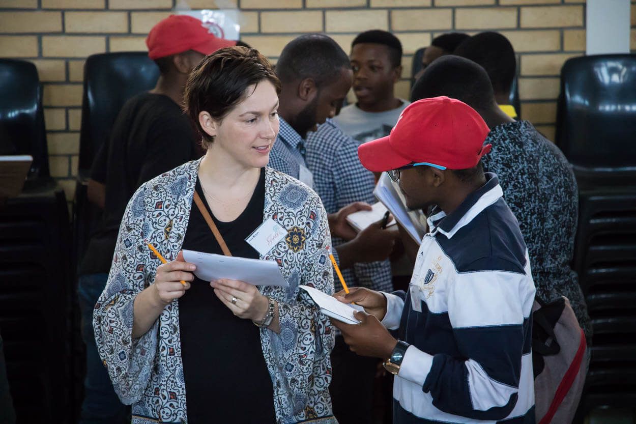 Volunteer teaching at a school