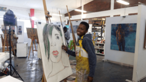 A learner doing art
